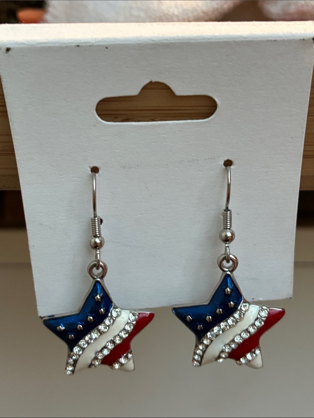 Patriotic Star Dangle Earrings - Red White Blue
